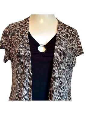 Susan Lawrence Black and Brown Patterned Top Size Large